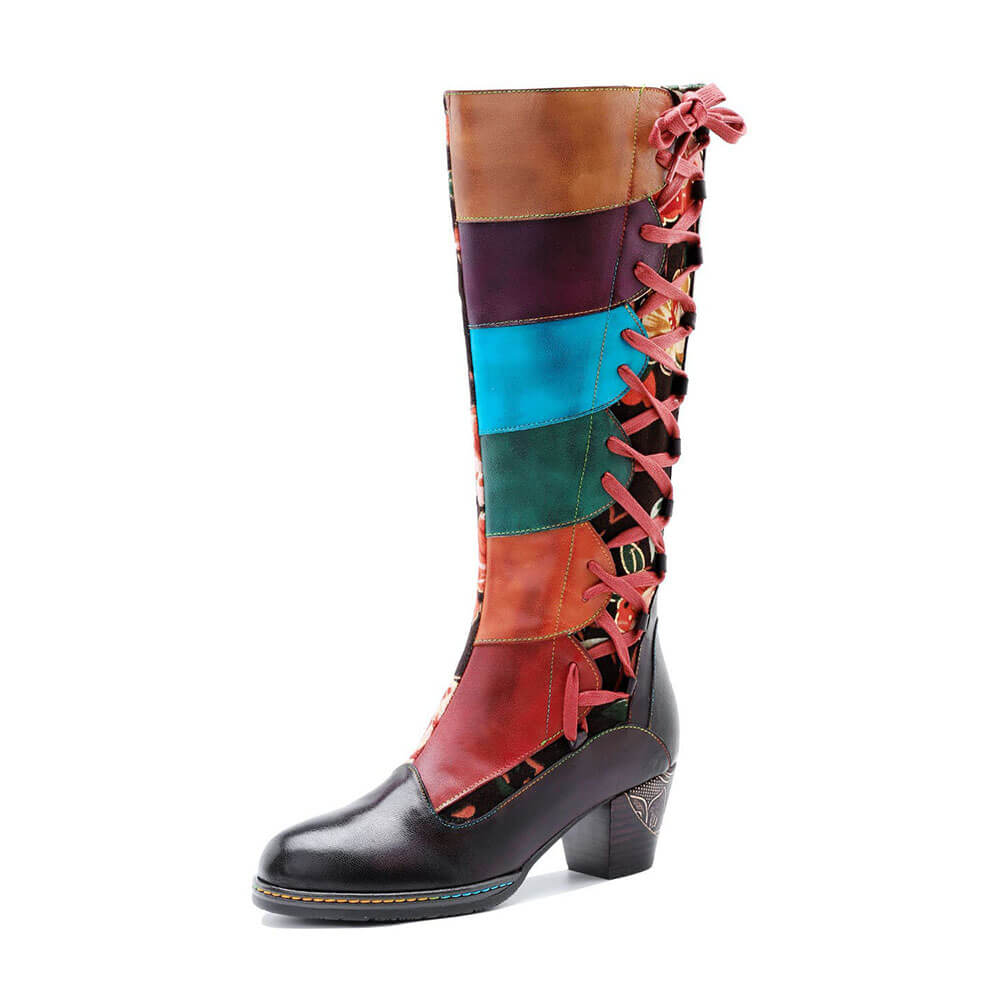 Leather Handmade Embossed Adjustable Boots – product view 9