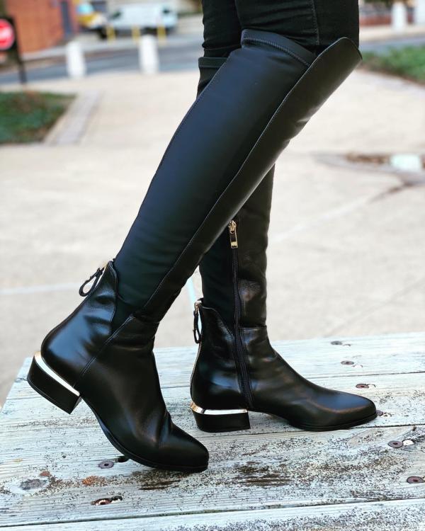 Vinci Leather The Fairoks Black Leather Pointy Toe Knee High Women Boot – product view 2