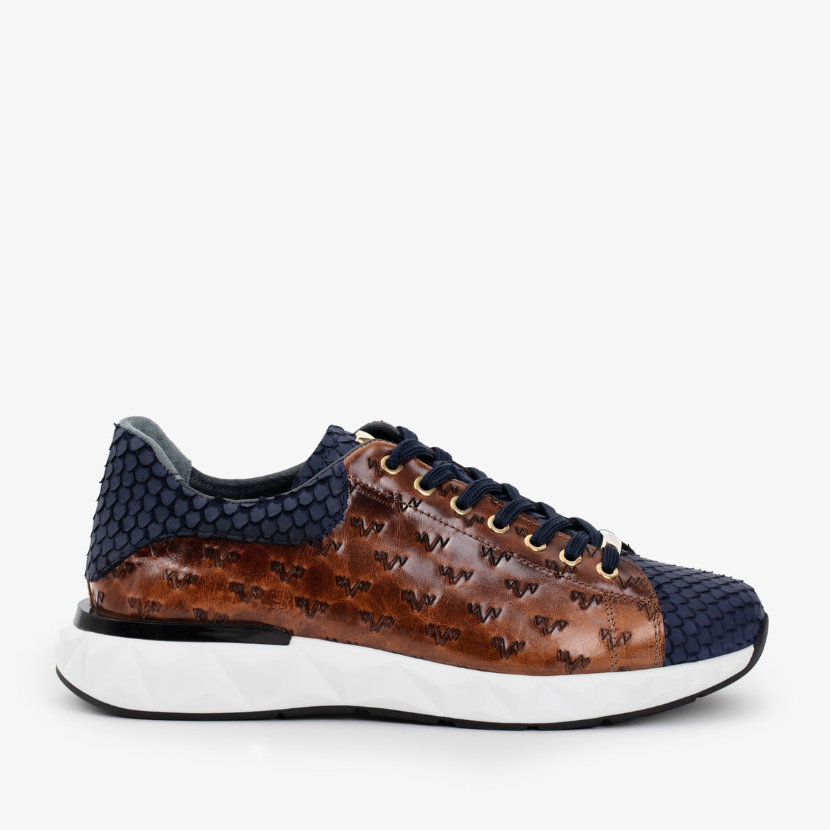 Vinci Leather The Caesars Navy & Tan Leather Men Sneaker – product view 1