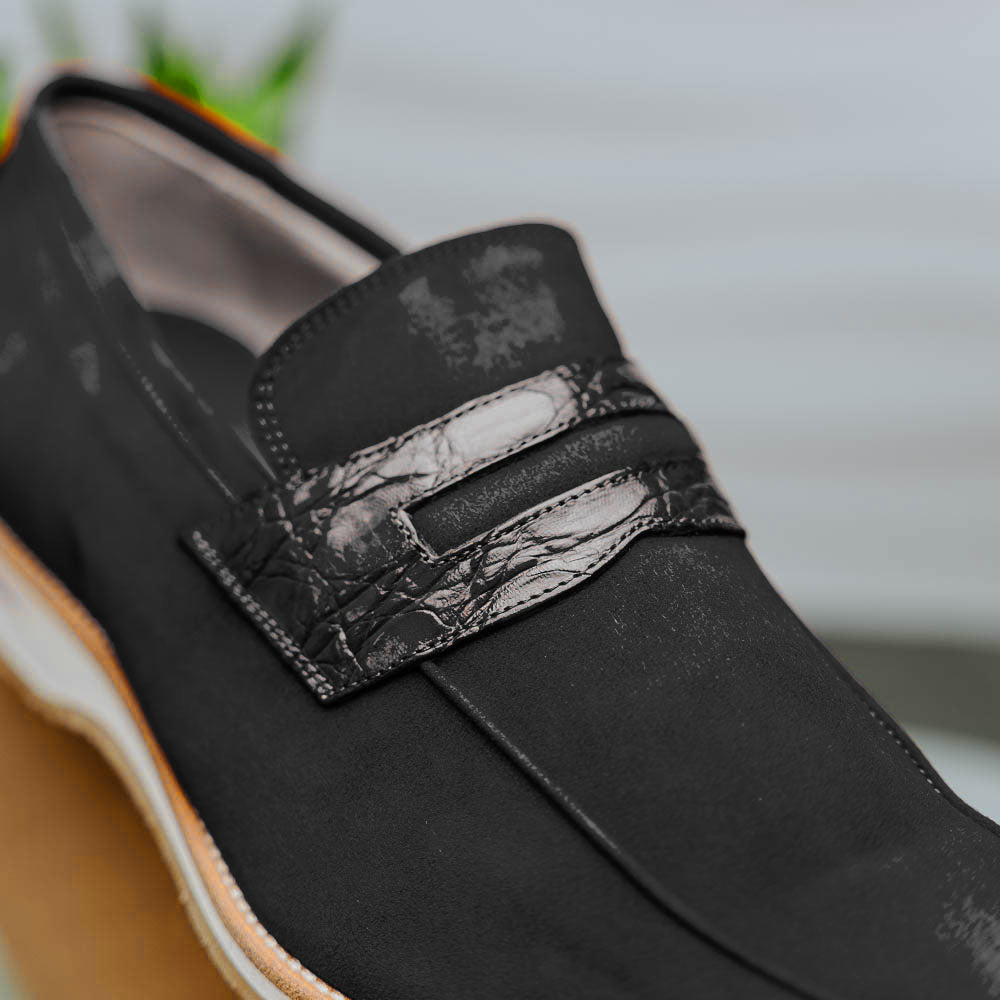 Zelli Italia 11-020-BLK MEO 3 Sueded Goatskin Penny Loafer, Black View 12