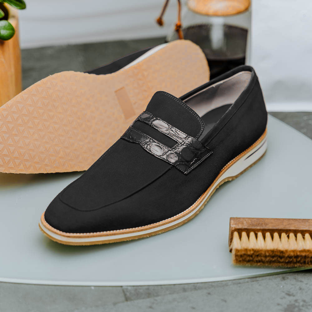 Zelli Italia 11-020-BLK MEO 3 Sueded Goatskin Penny Loafer, Black View 14