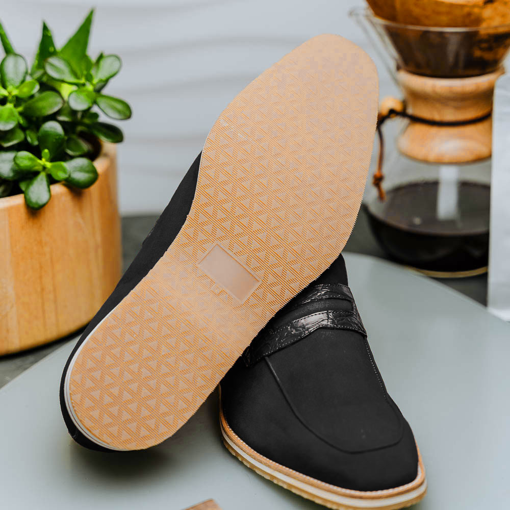 Zelli Italia 11-020-BLK MEO 3 Sueded Goatskin Penny Loafer, Black View 16