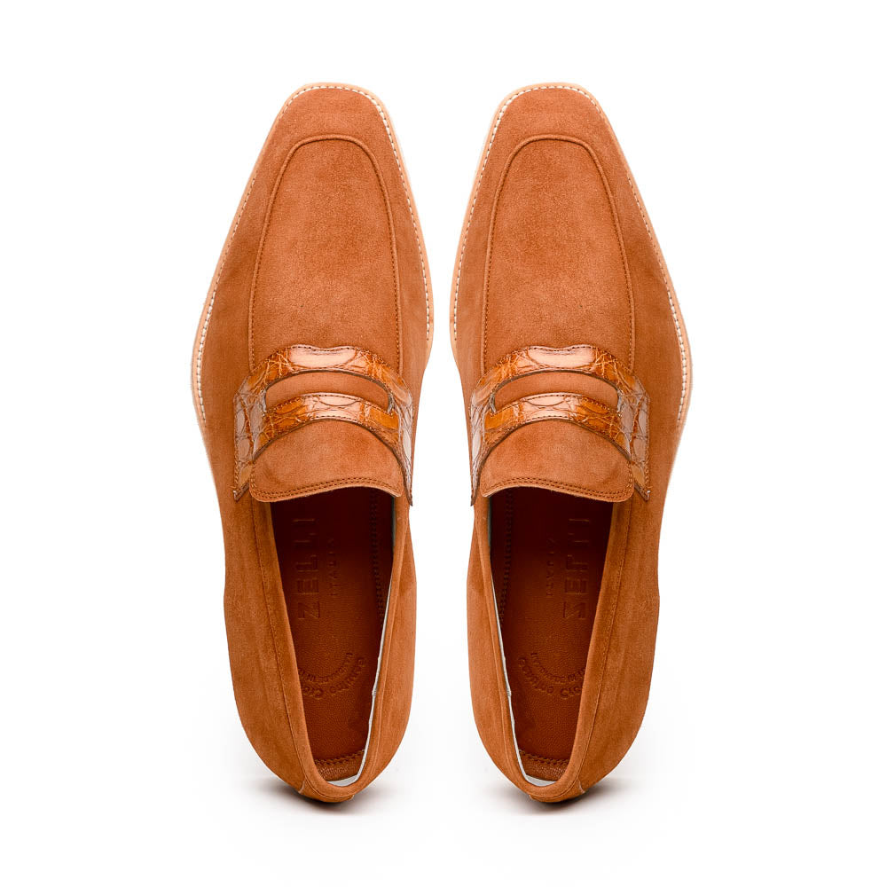Zelli Italia 11-020-CGN MEO 3 Sueded Goatskin Penny Loafer, Cognac Detail View