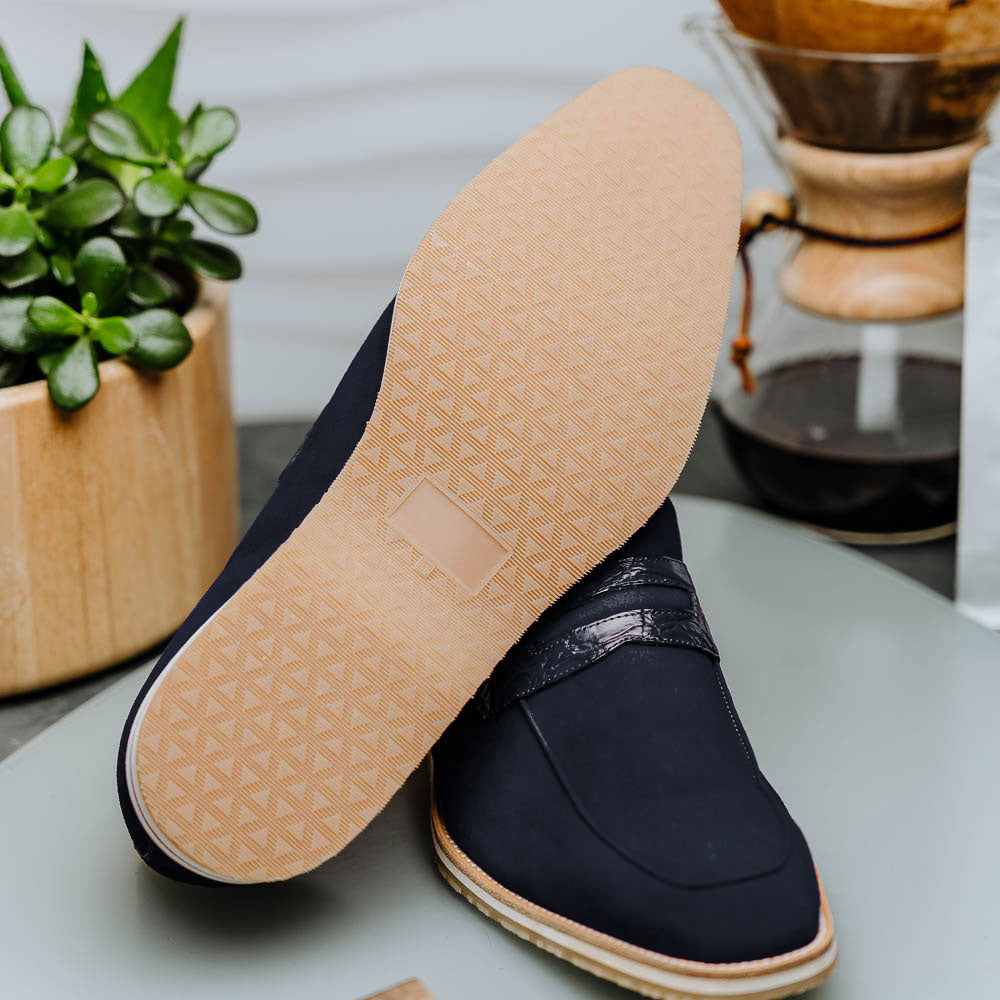 Zelli Italia 11-020-NVY MEO 3 Sueded Goatskin Penny Loafer, Navy View 16