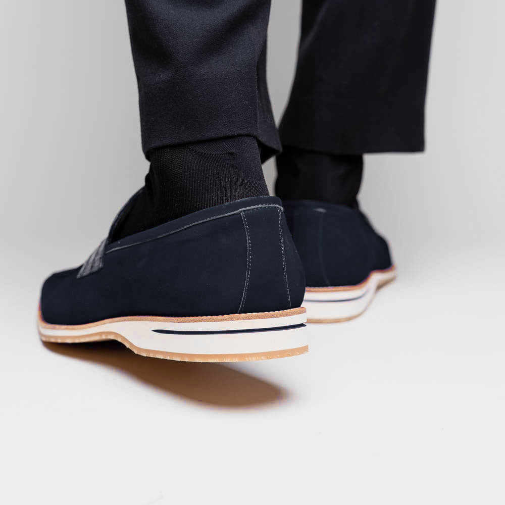 Zelli Italia 11-020-NVY MEO 3 Sueded Goatskin Penny Loafer, Navy View 9