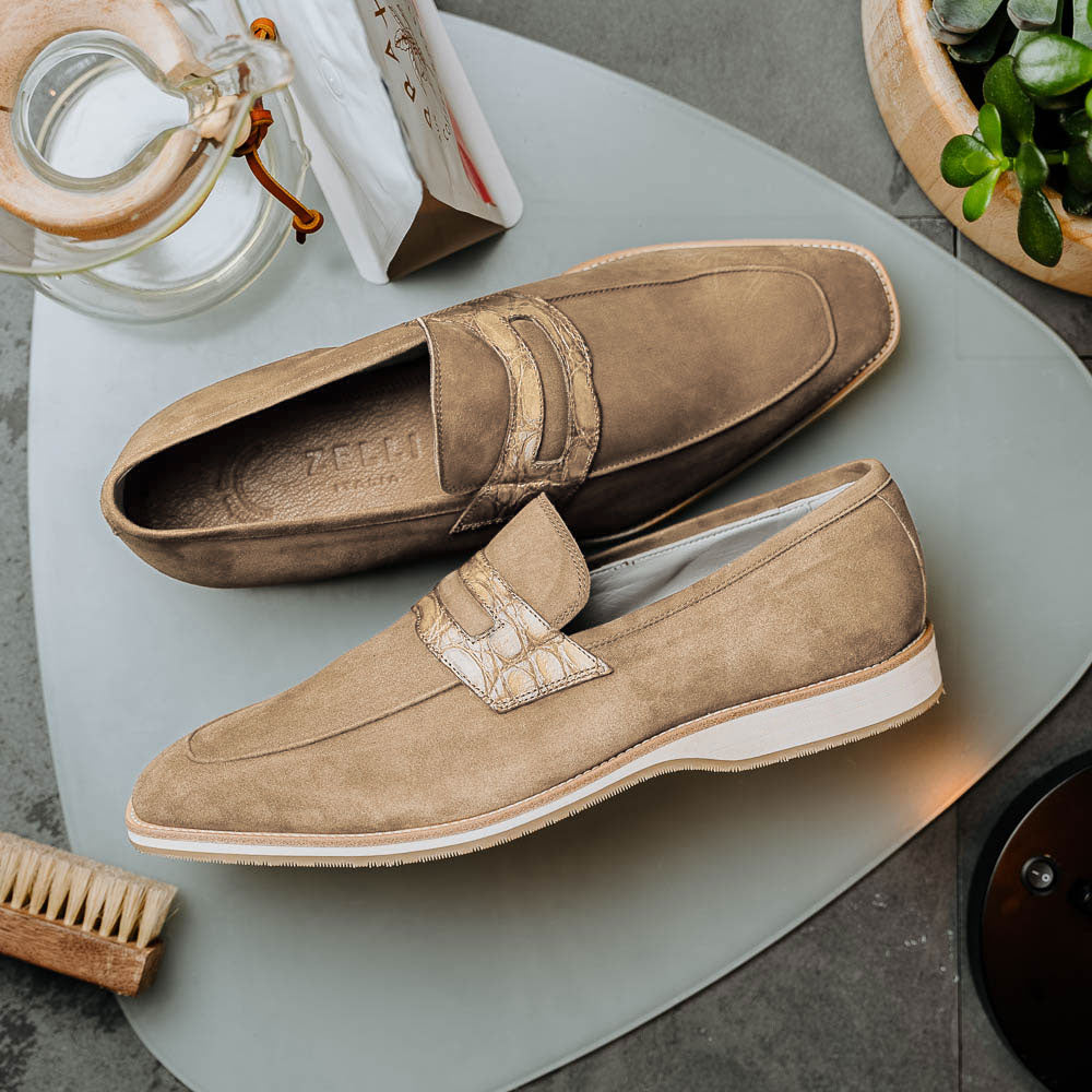 Zelli Italia 11-020-TPE MEO 3 Sueded Goatskin Penny Loafer, Taupe View 13