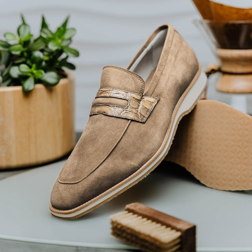 Zelli Italia 11-020-TPE MEO 3 Sueded Goatskin Penny Loafer, Taupe Bottom View