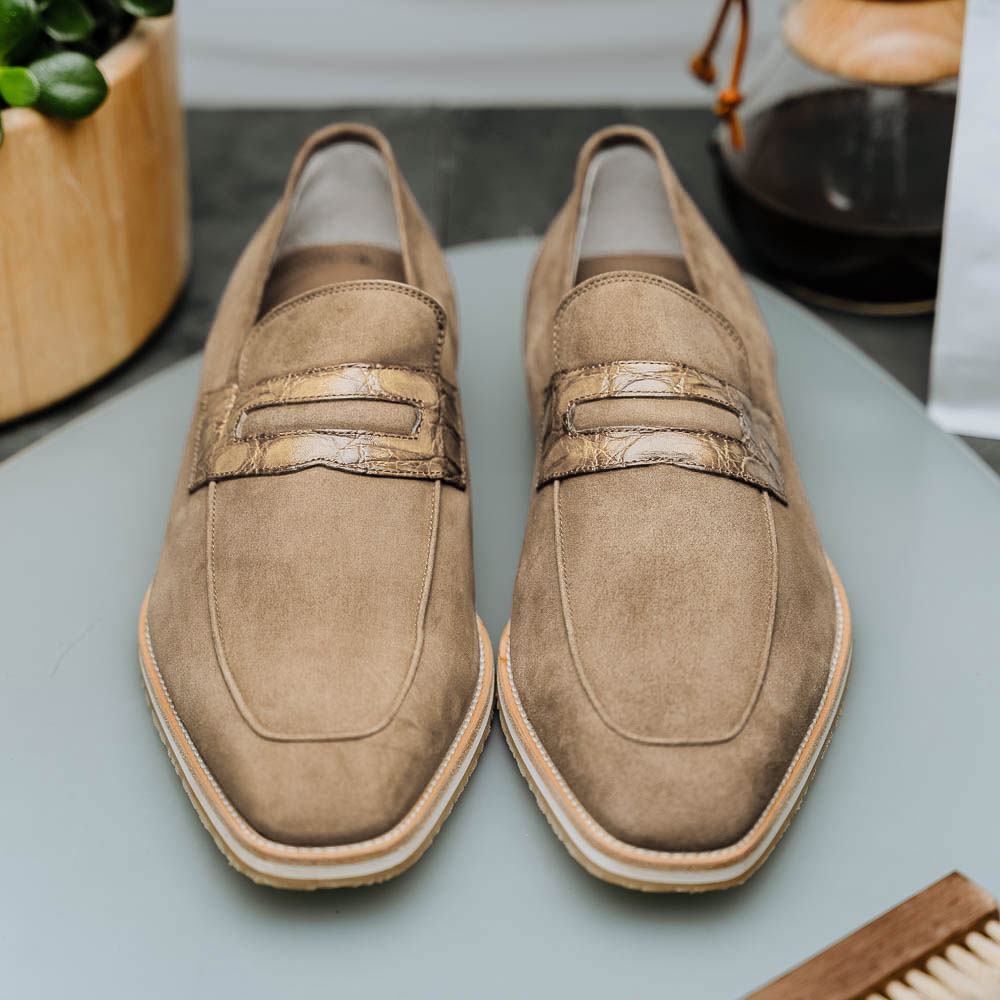 Zelli Italia 11-020-TPE MEO 3 Sueded Goatskin Penny Loafer, Taupe View 12