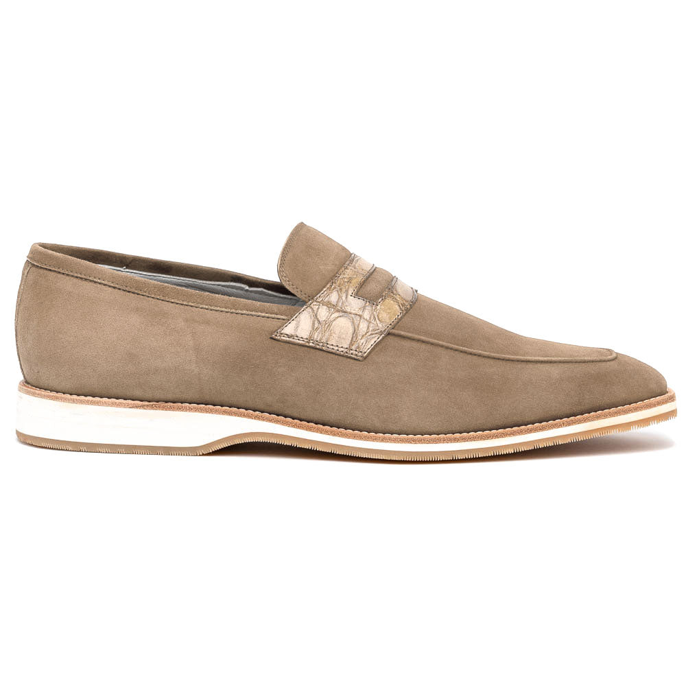 Zelli Italia 11-020-TPE MEO 3 Sueded Goatskin Penny Loafer, Taupe Front View