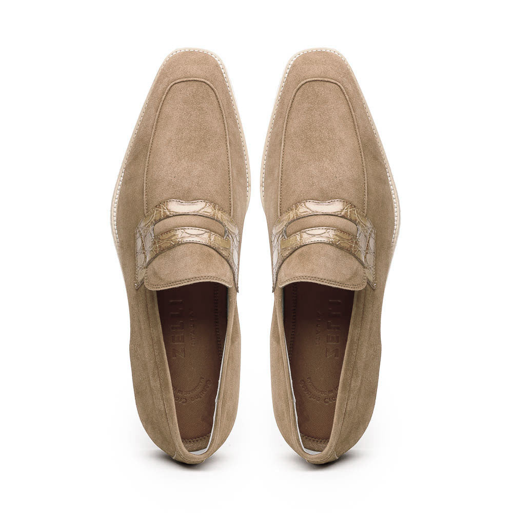 Zelli Italia 11-020-TPE MEO 3 Sueded Goatskin Penny Loafer, Taupe Detail View