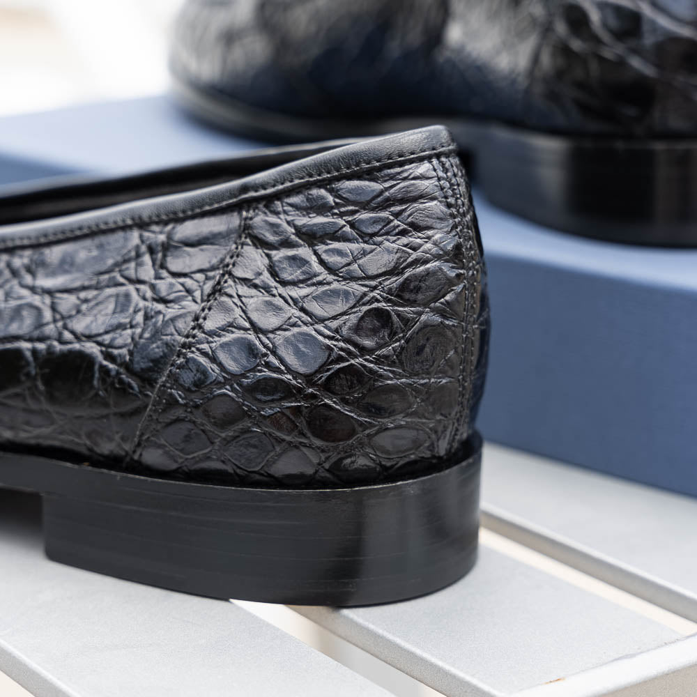 Zelli Italia 11-119-BKM (BLK) TUSCANY Crocodile Penny Loafer, Black View 13