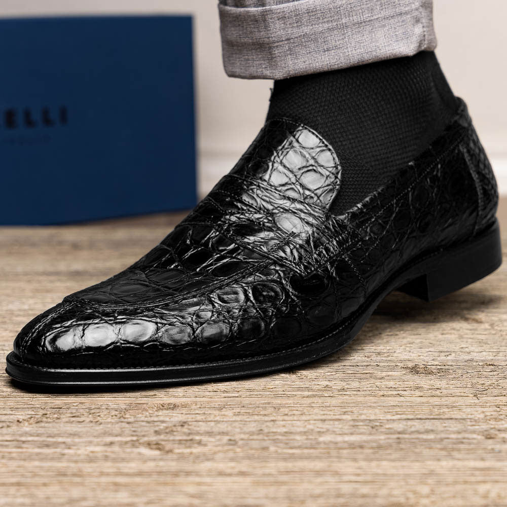Zelli Italia 11-201-BKM ROMA Crocodile Penny Loafer, Black Top View