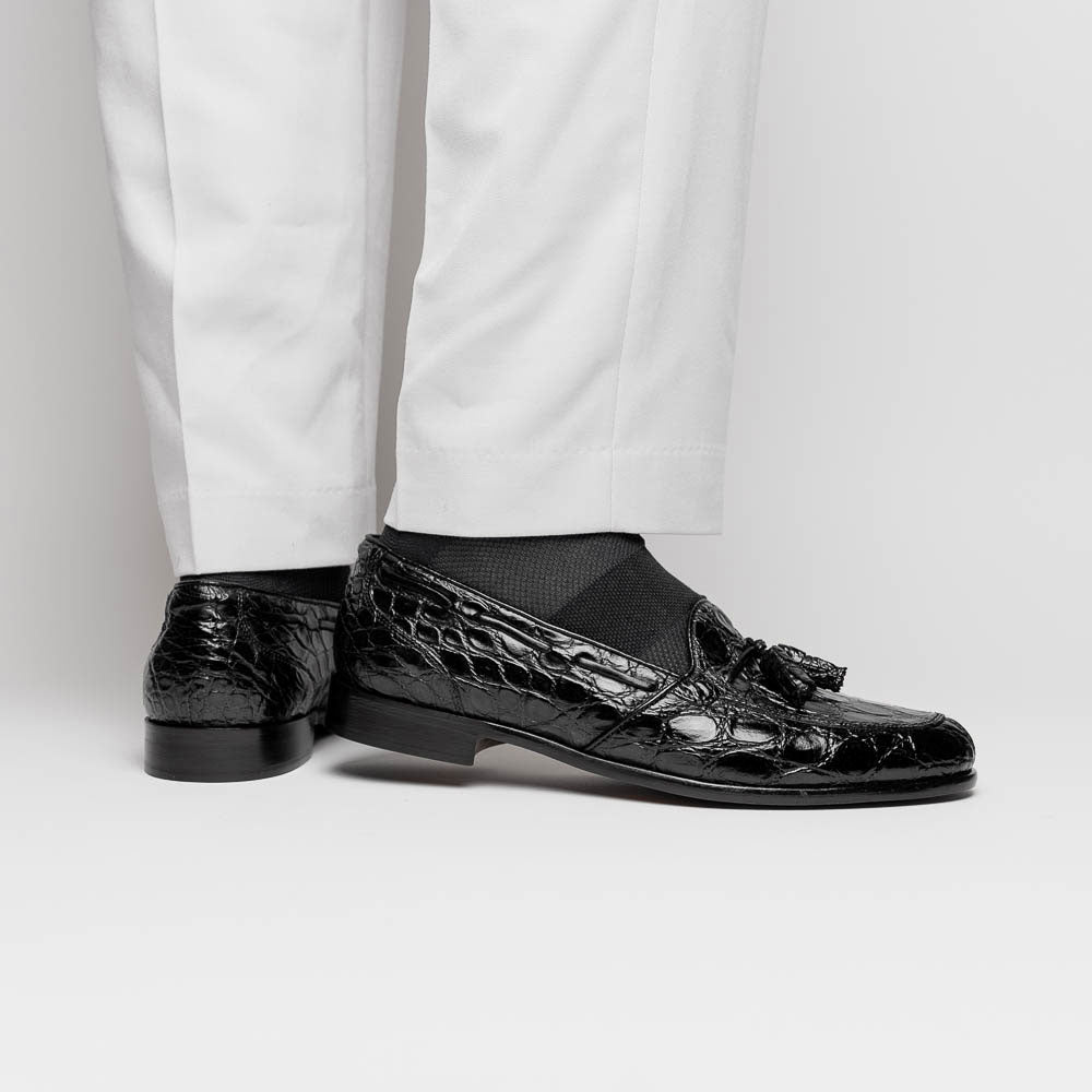 Zelli Italia 11-582-BLK FRANCO Crocodile Tassel Loafer, Black View 9