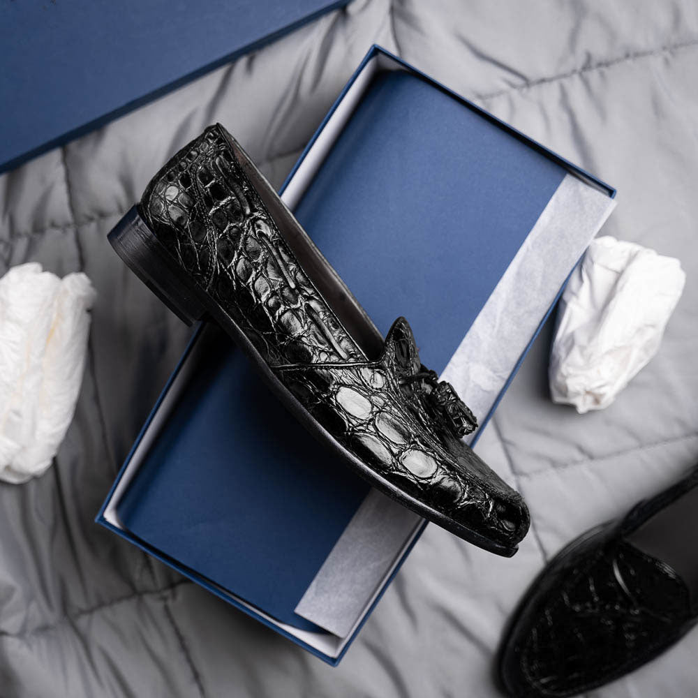 Zelli Italia 11-582-BLK FRANCO Crocodile Tassel Loafer, Black View 12