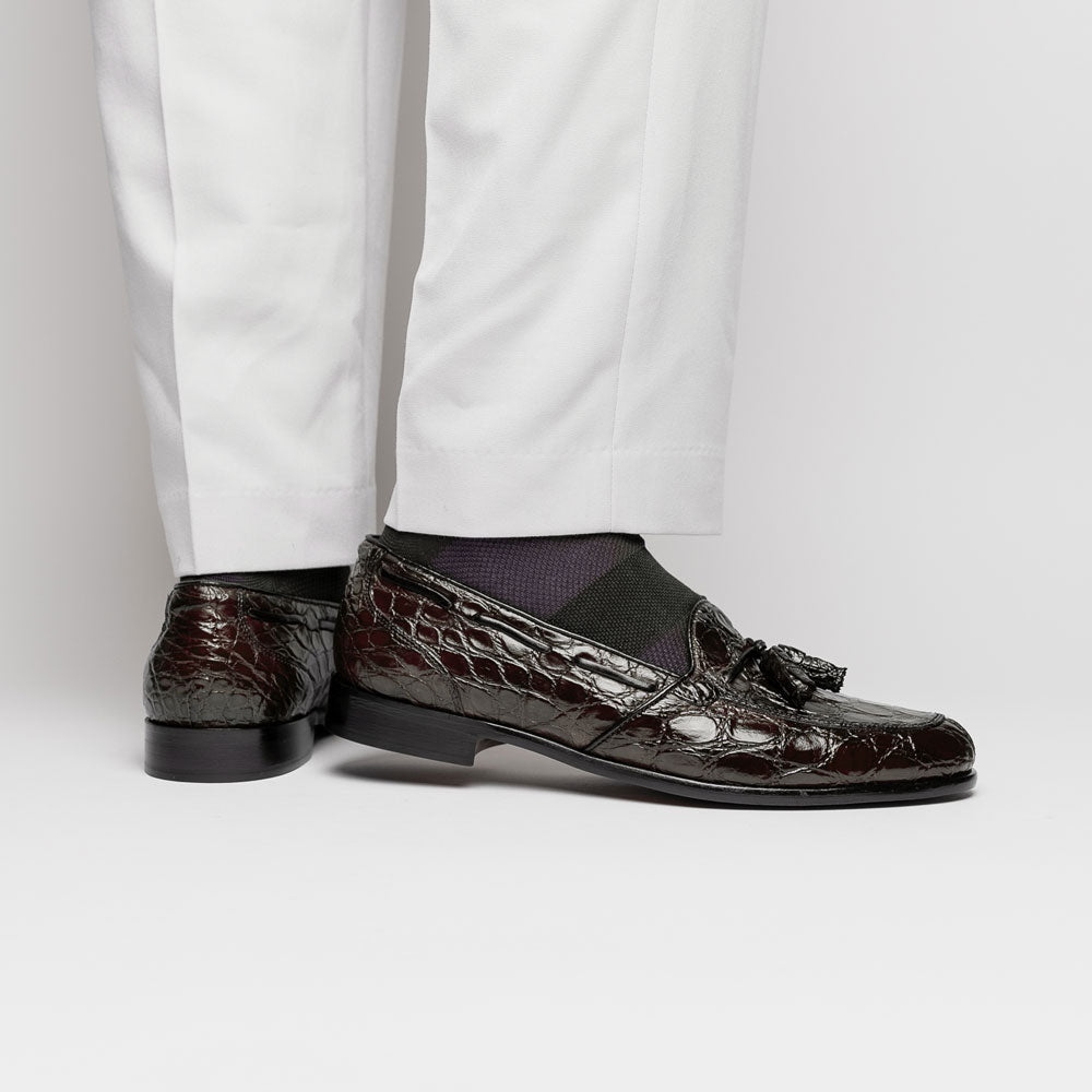 Zelli Italia 11-582-NIC FRANCO Crocodile Tassel Loafer, Nicotine Bottom View