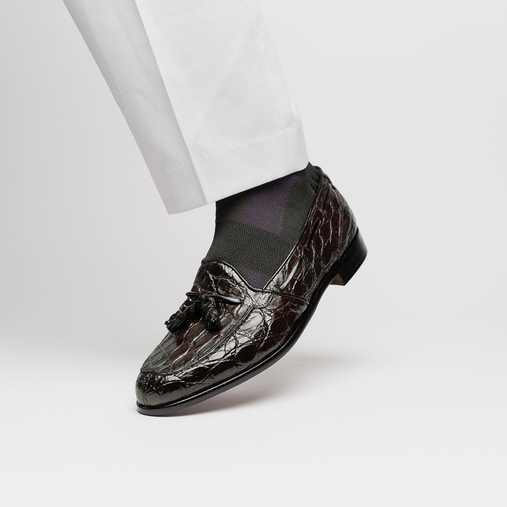 Zelli Italia 11-582-NIC FRANCO Crocodile Tassel Loafer, Nicotine Lifestyle View