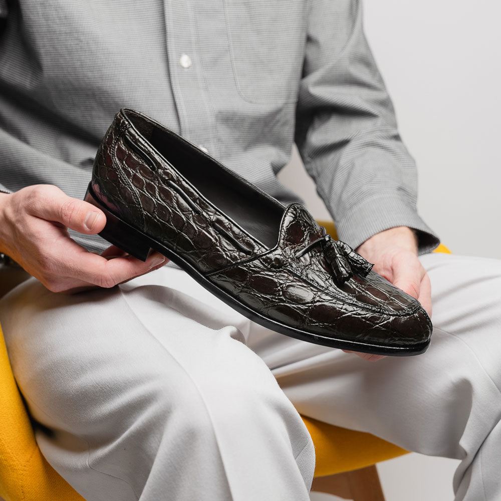 Zelli Italia 11-582-NIC FRANCO Crocodile Tassel Loafer, Nicotine View 10
