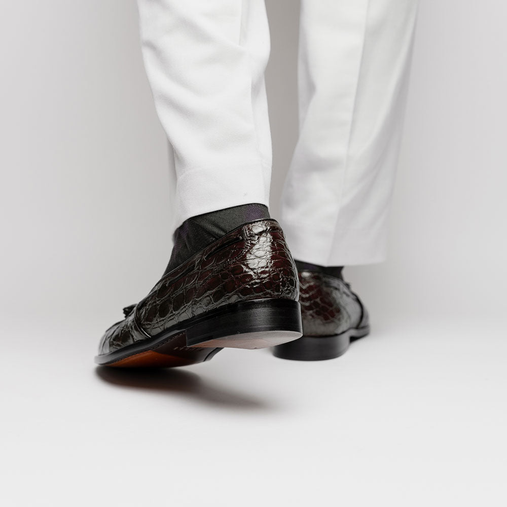 Zelli Italia 11-582-NIC FRANCO Crocodile Tassel Loafer, Nicotine Top View