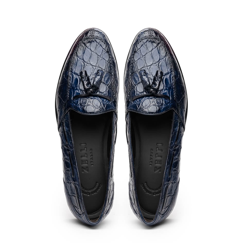 Zelli Italia 11-582-NVY FRANCO Crocodile Tassel Loafer, Navy Detail View