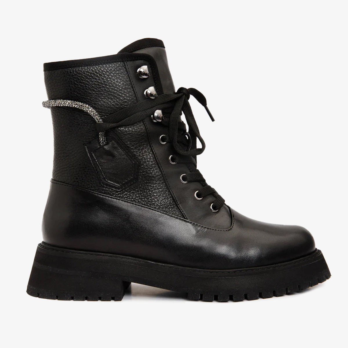 Vinci Leather The Arata Black Leather Lace-Up Ankle Women Boot With a Side Zipper – product view 1