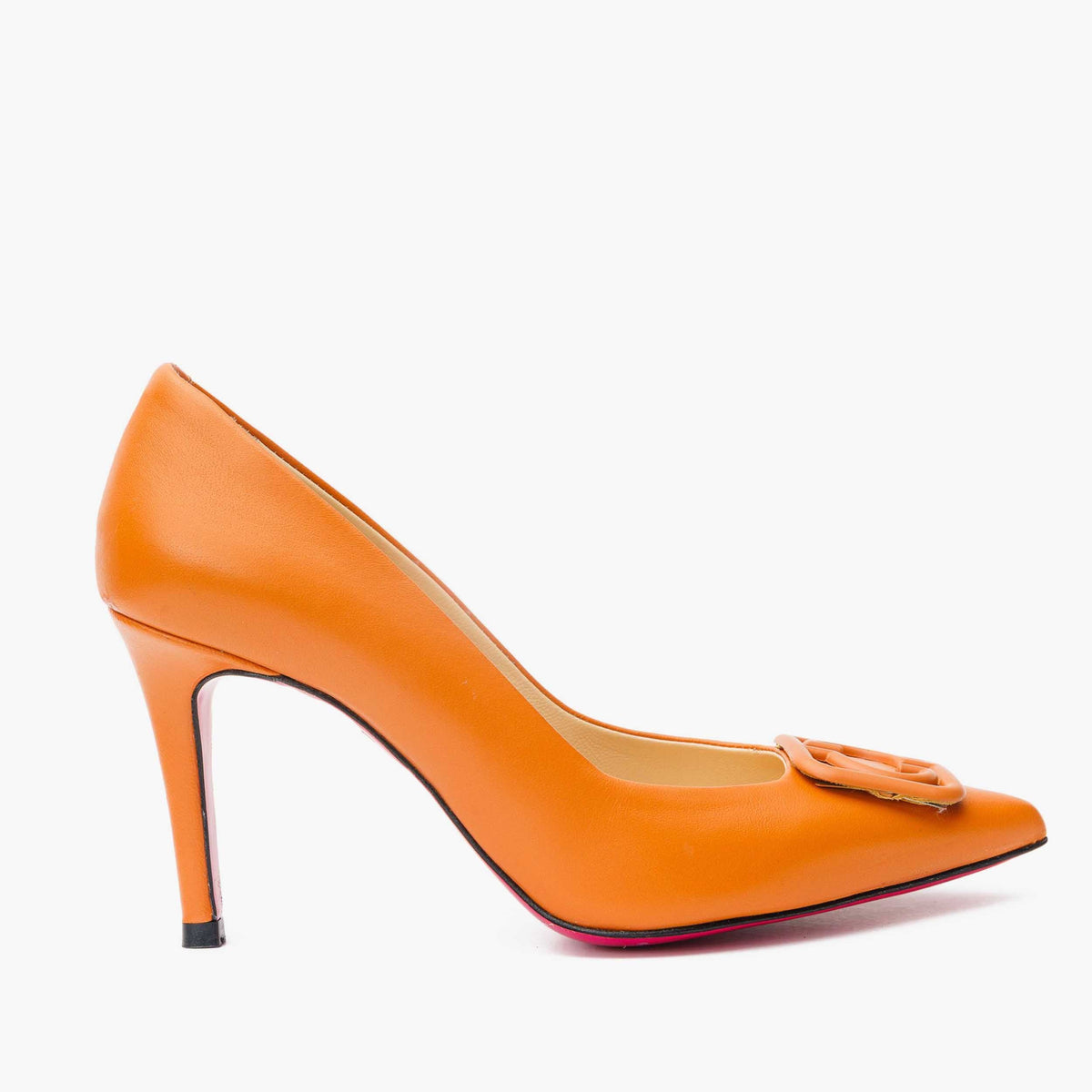 Vinci Leather The Maneadero Orange Leather Pump Fuchsia Sole Women Shoe – product view 1