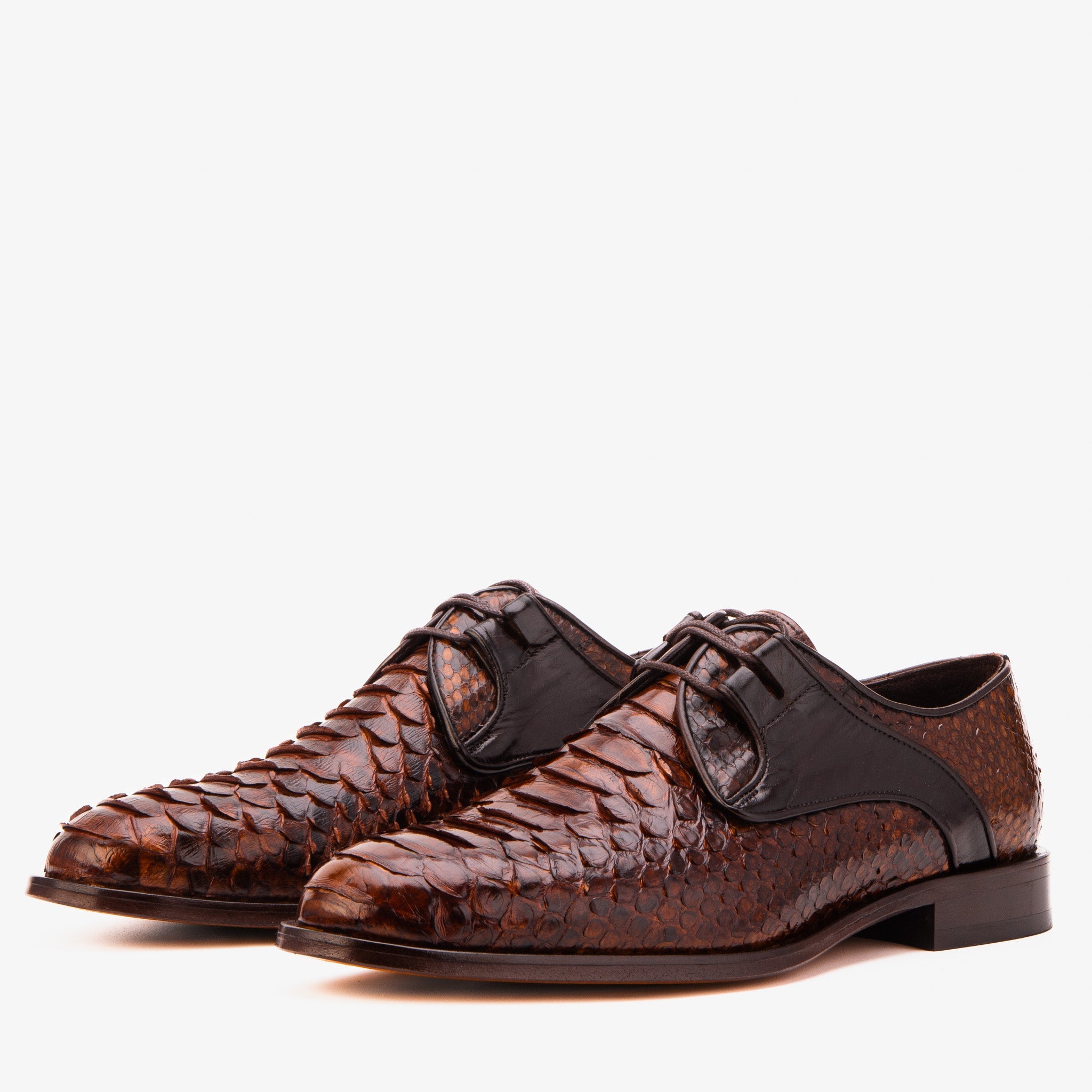 The Valmont Tan Python Leather Derby Men Shoe