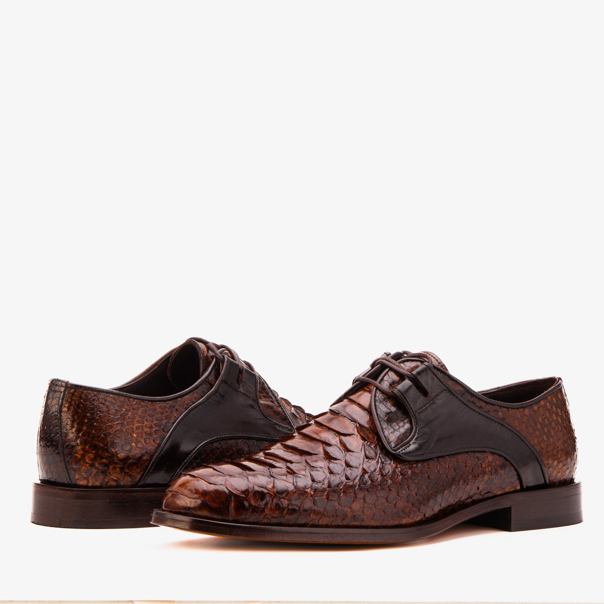 The Valmont Tan Python Leather Derby Men Shoe