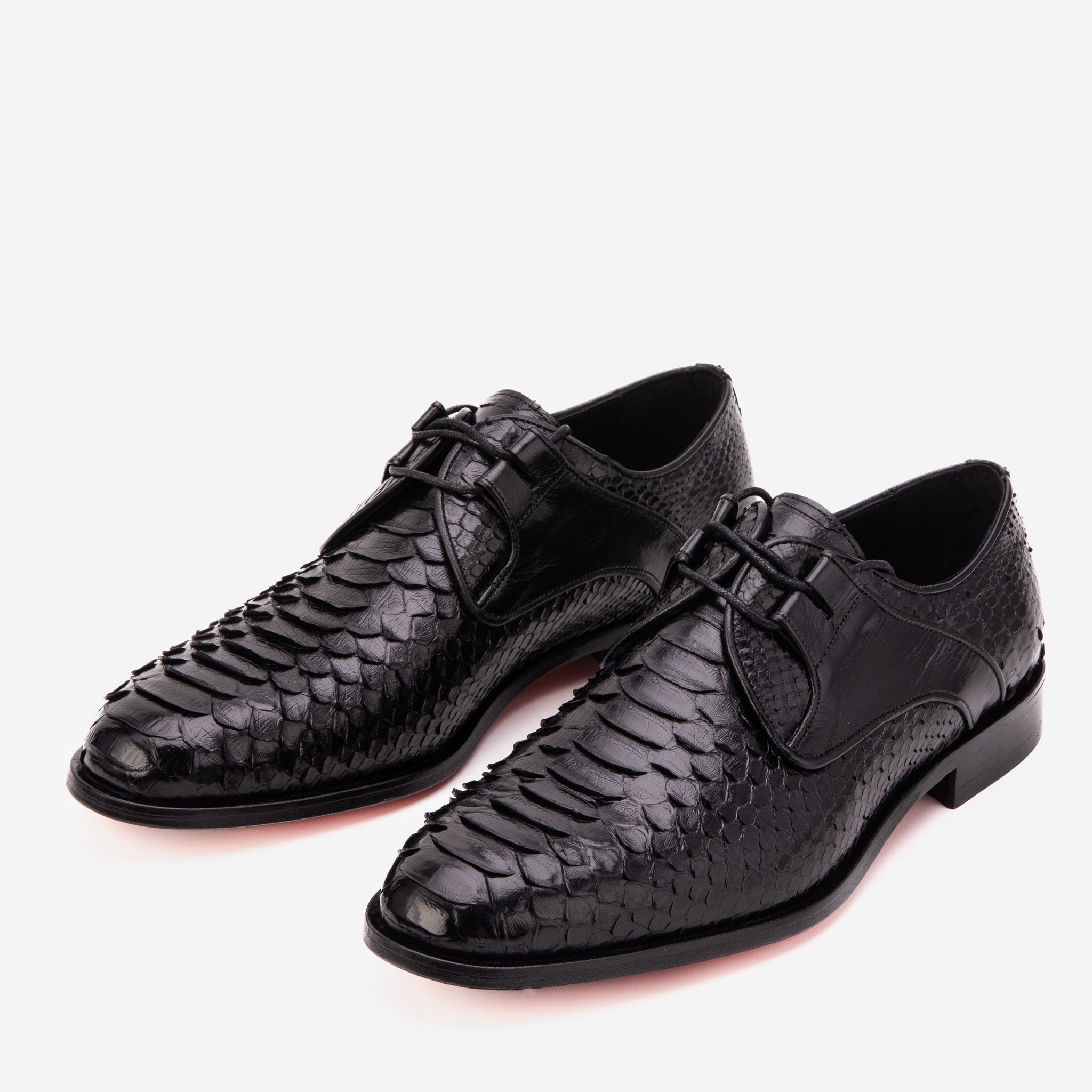 The Valmont Black Python Leather Derby Men Shoe