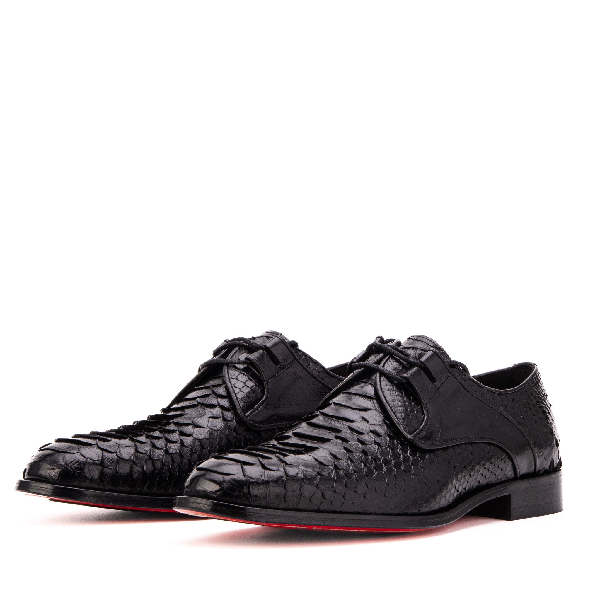 The Valmont Black Python Leather Derby Men Shoe