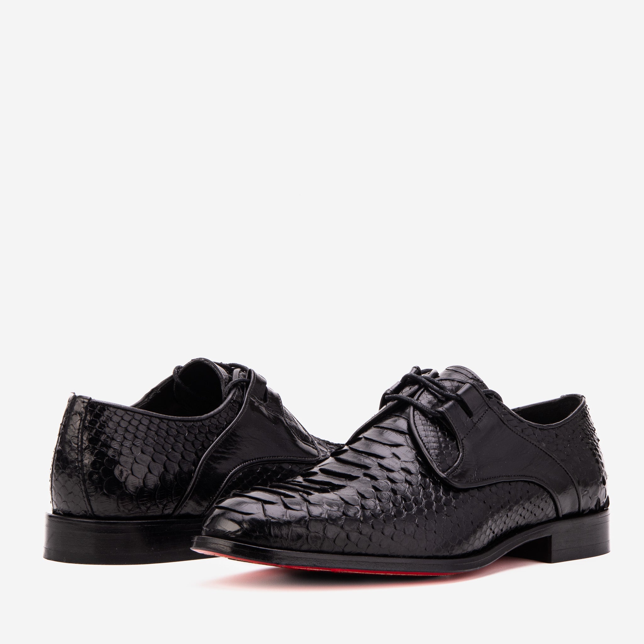 The Valmont Black Python Leather Derby Men Shoe