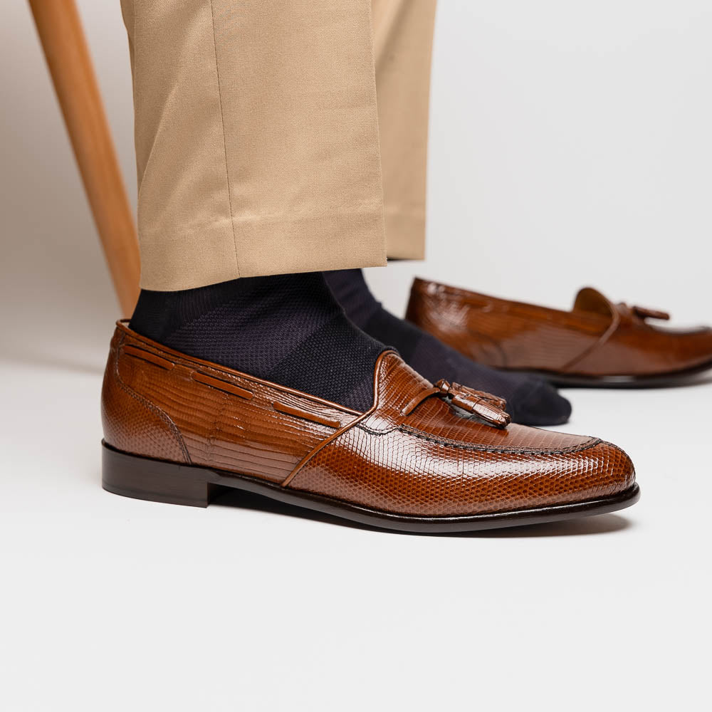 Zelli Italia 14-580-CGN FRANCO Teju Lizard Tassel Loafer, Cognac Bottom View