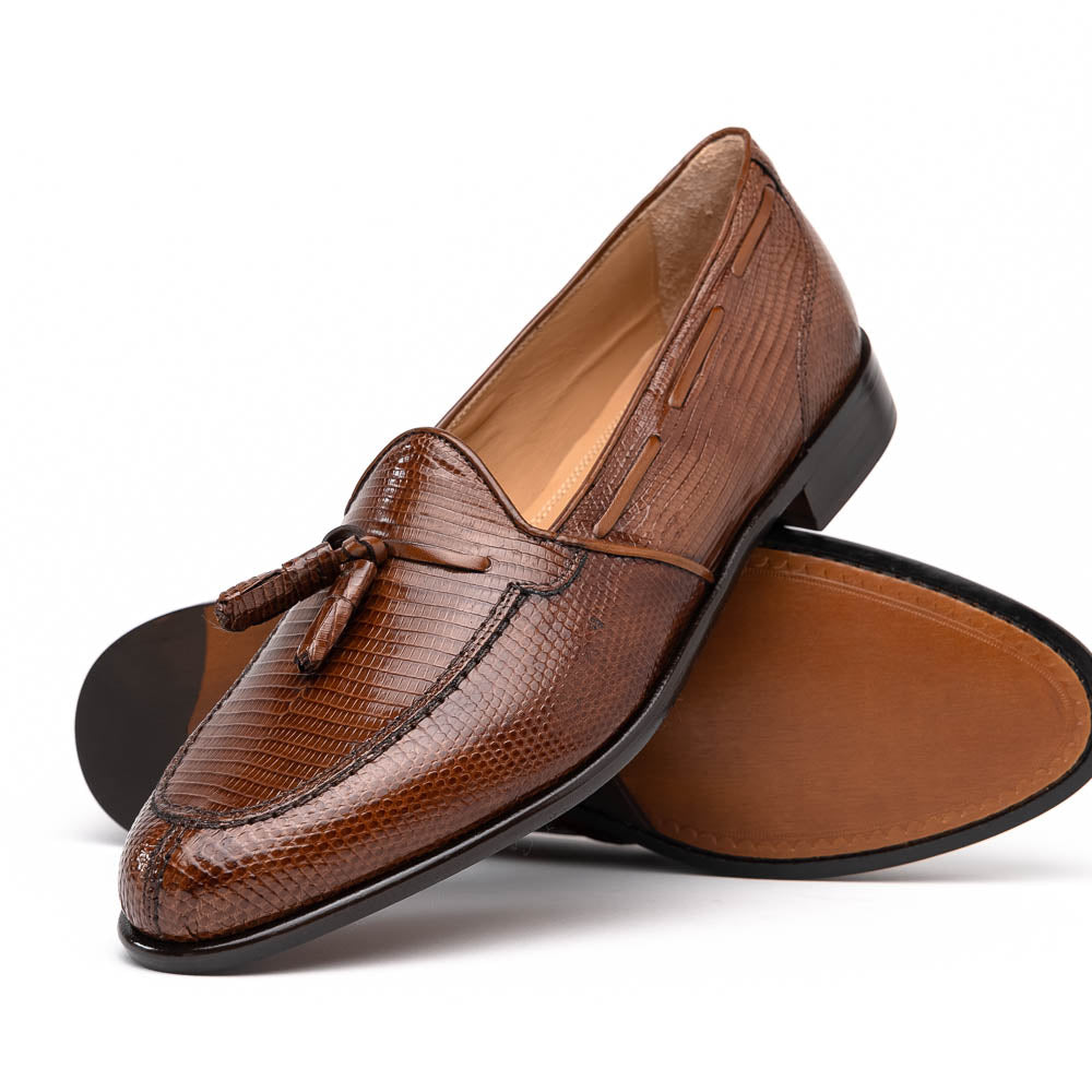 Zelli Italia 14-580-CGN FRANCO Teju Lizard Tassel Loafer, Cognac Angled View