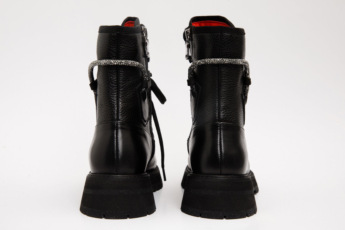 Vinci Leather The Arata Black Leather Lace-Up Ankle Women Boot With a Side Zipper – product view 4