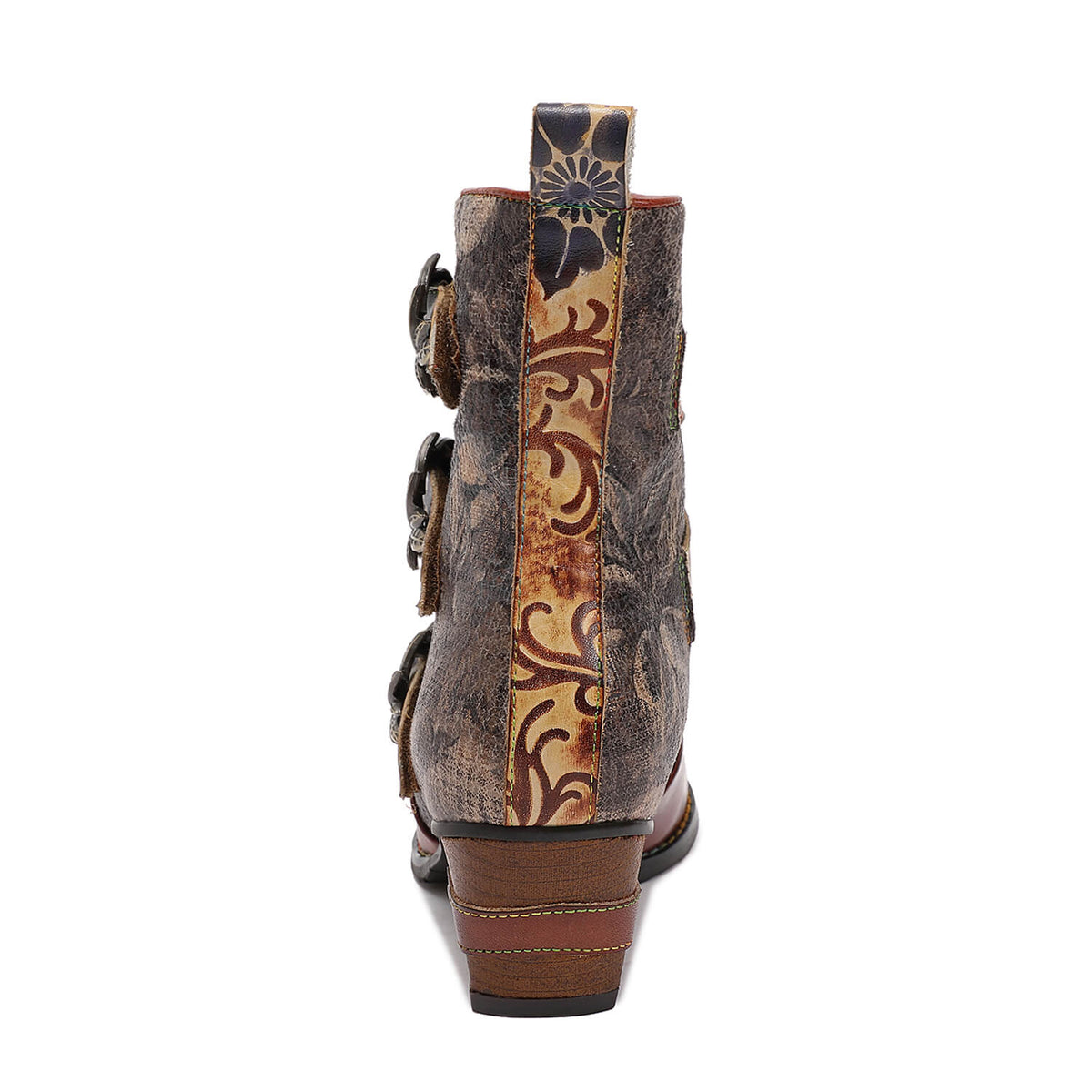Retro Handmade Vintage Embossed Buckle Leather Boots – product view 8