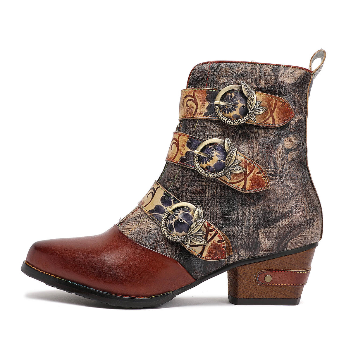 Retro Handmade Vintage Embossed Buckle Leather Boots – product view 7