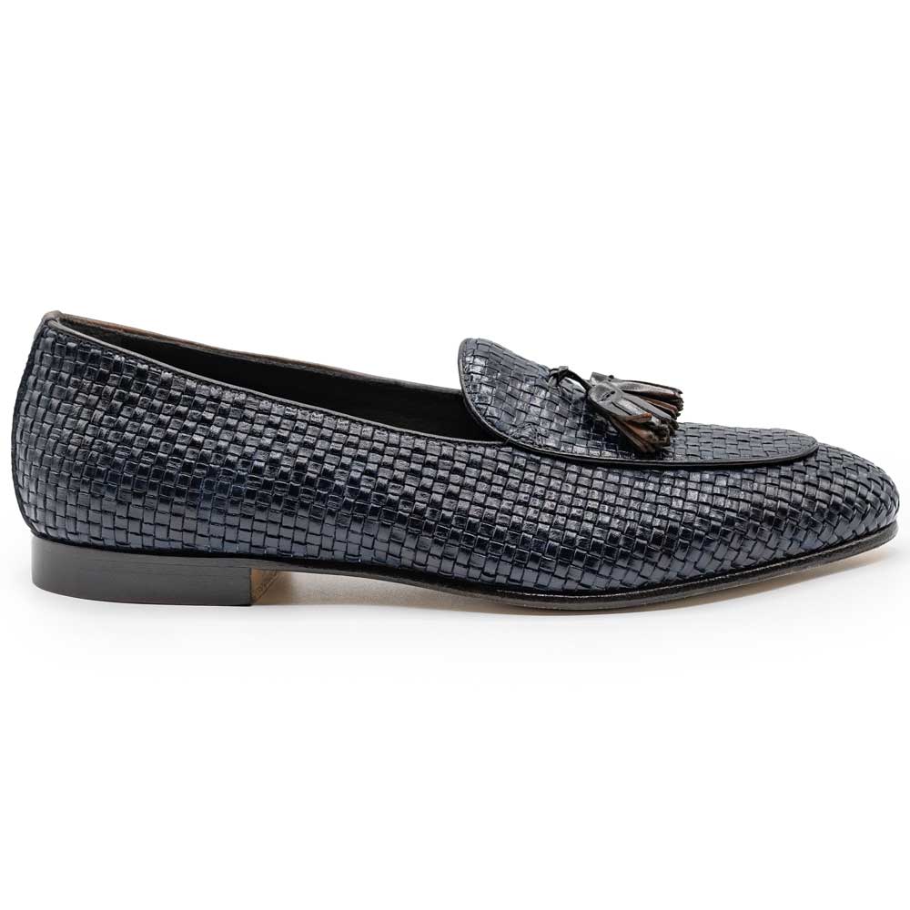 Zelli Italia 15-216-NVY TINO Calfskin Woven Tassel Loafer, Navy Front View