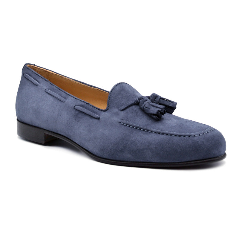 Zelli Italia 16-580-BLU NAPLES Italian Kid Suede Tassel Loafer, Blue Water Front View