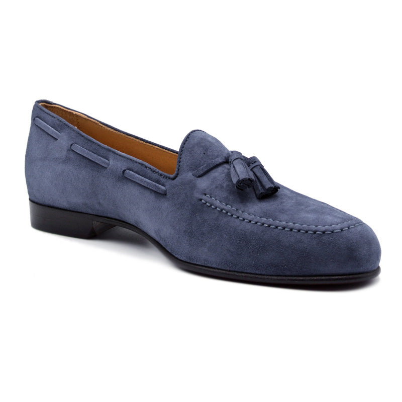 Zelli Italia 16-580-BLU NAPLES Italian Kid Suede Tassel Loafer, Blue Water Angled View