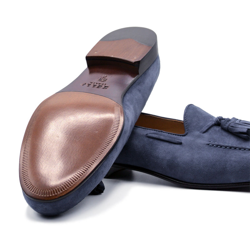Zelli Italia 16-580-BLU NAPLES Italian Kid Suede Tassel Loafer, Blue Water Bottom View
