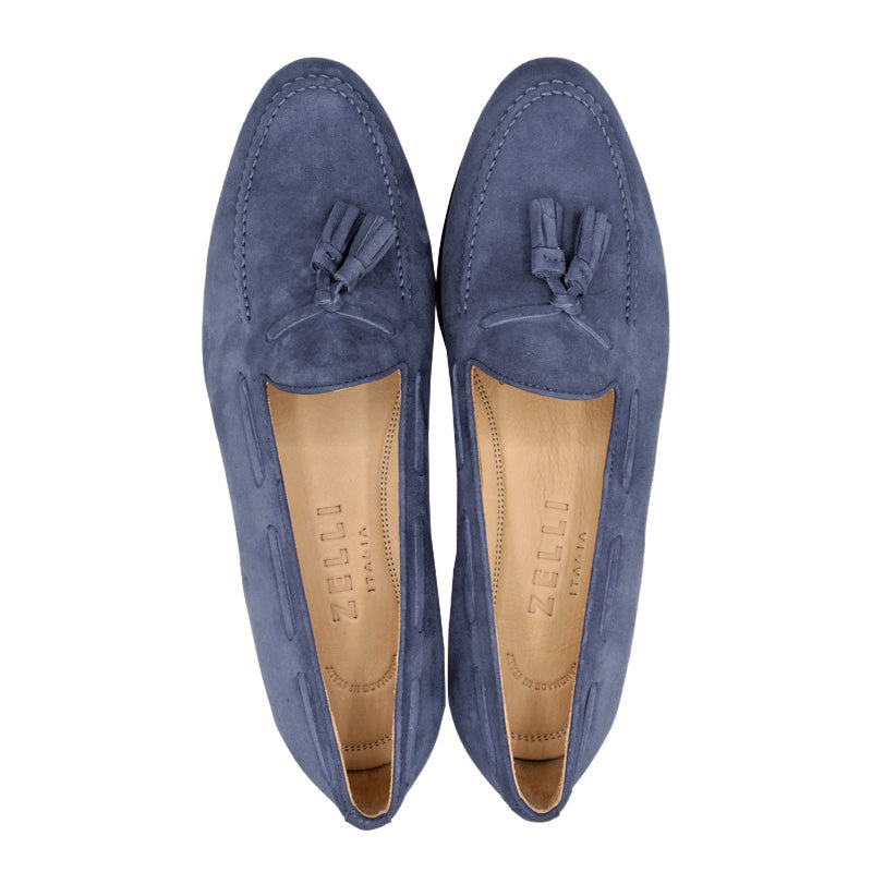Zelli Italia 16-580-BLU NAPLES Italian Kid Suede Tassel Loafer, Blue Water Lifestyle View