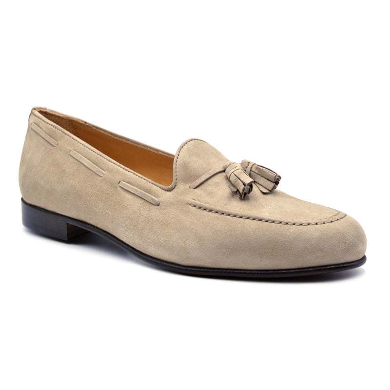 Zelli Italia 16-580-BON NAPLES Italian Kid Suede Tassel Loafer, Bone Front View