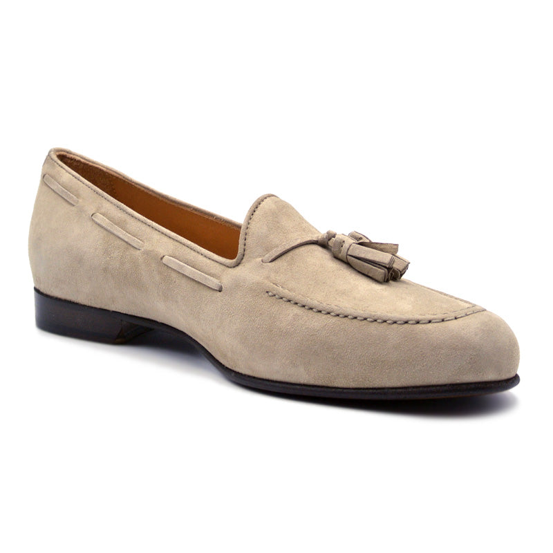 Zelli Italia 16-580-BON NAPLES Italian Kid Suede Tassel Loafer, Bone Angled View