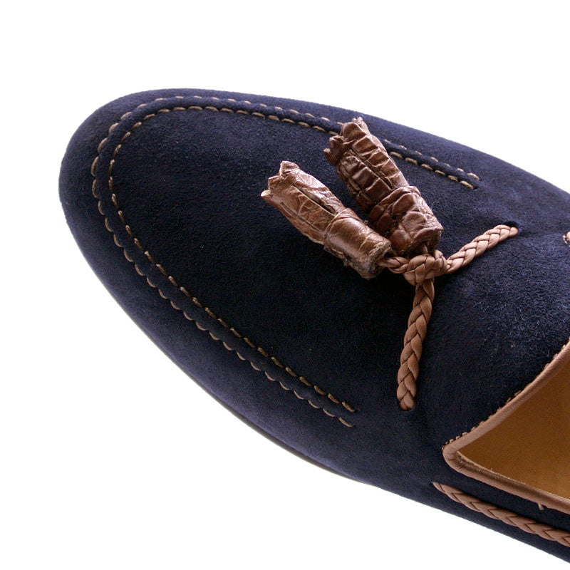 Zelli Italia 16-584-NVY NAPLES Italian Kid Suede with Embossed Crocodile Tassel Loafer, Navy Bottom View