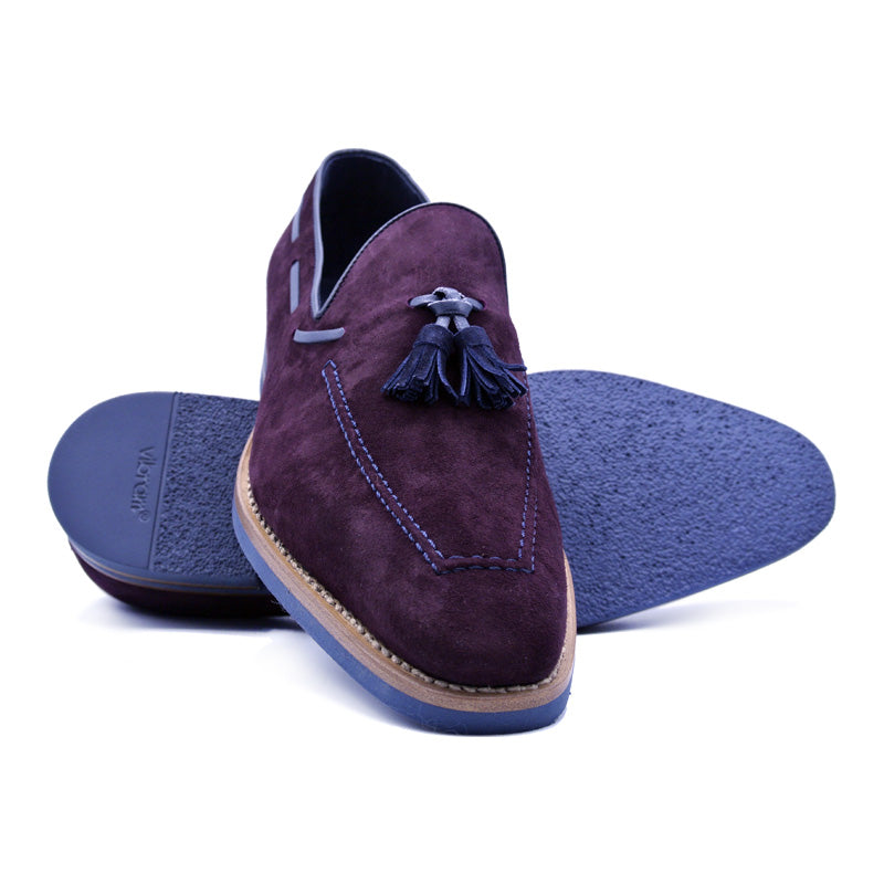 Zelli Italia Men's 16-625-BDX CRAWFORD Sueded Goatskin & Crocodile Tassel Loafer, Bordeaux