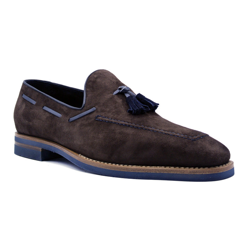 Zelli Italia Men's 16-628-BRN CARMEN Sueded Goatskin & Crocodile Tassel Loafer, Brown