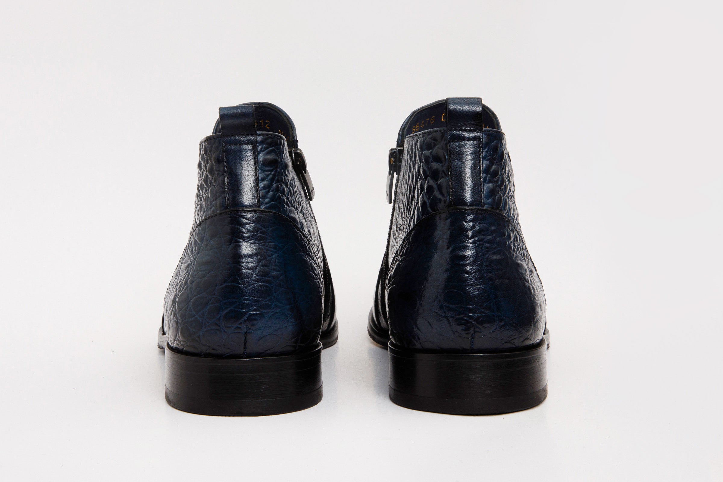 The Randor Navy Blue Croc-Embossed Calf Leather Side-Zip Dress Ankle Men Boot