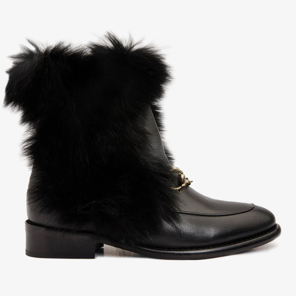 Vinci Leather The Izmir Black Leather Natural Fur Mid Calf Women Boot – product view 1