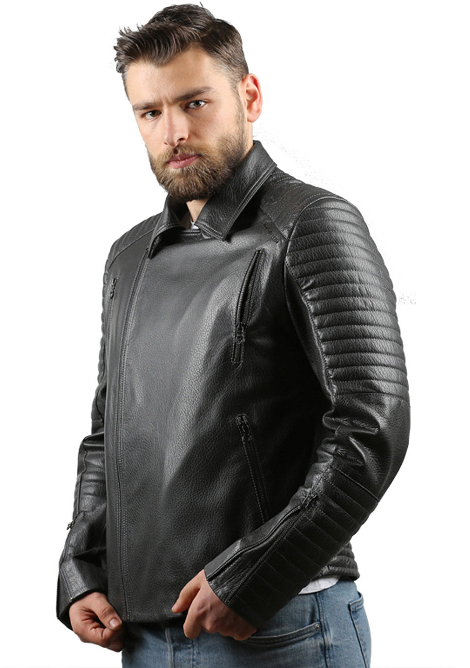 Vinci Leather The Fossett Black Leather Men Jacket – product view 2
