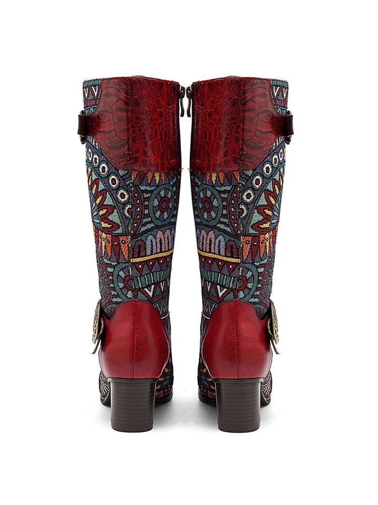 Bohemian Leather Splicing Pattern High Tube Boots – product view 7