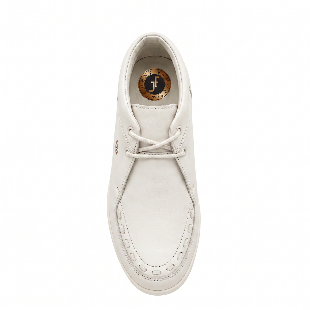 Johnny Famous Soho Men's White Nappa Leather High-Top Sneakers | Retro Bally-Inspired – Detail Close-Up